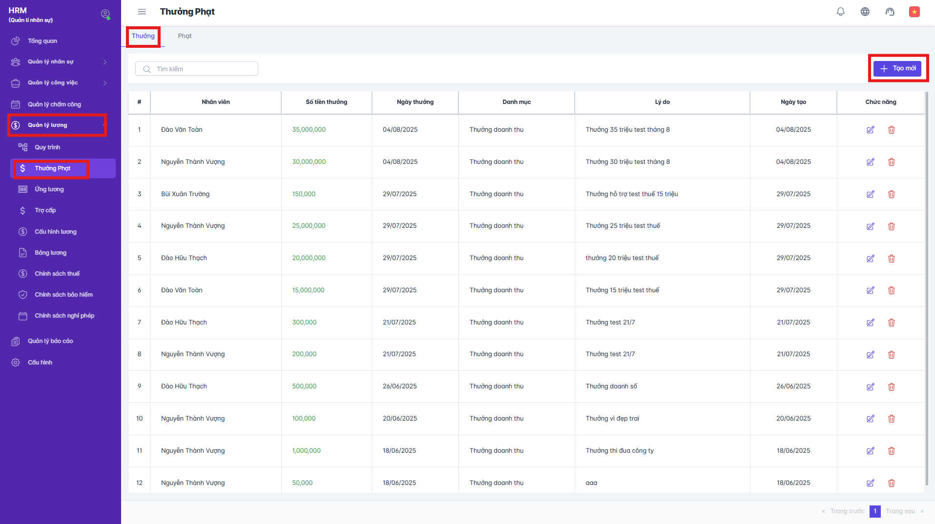 SMART HR | Thưởng phạt