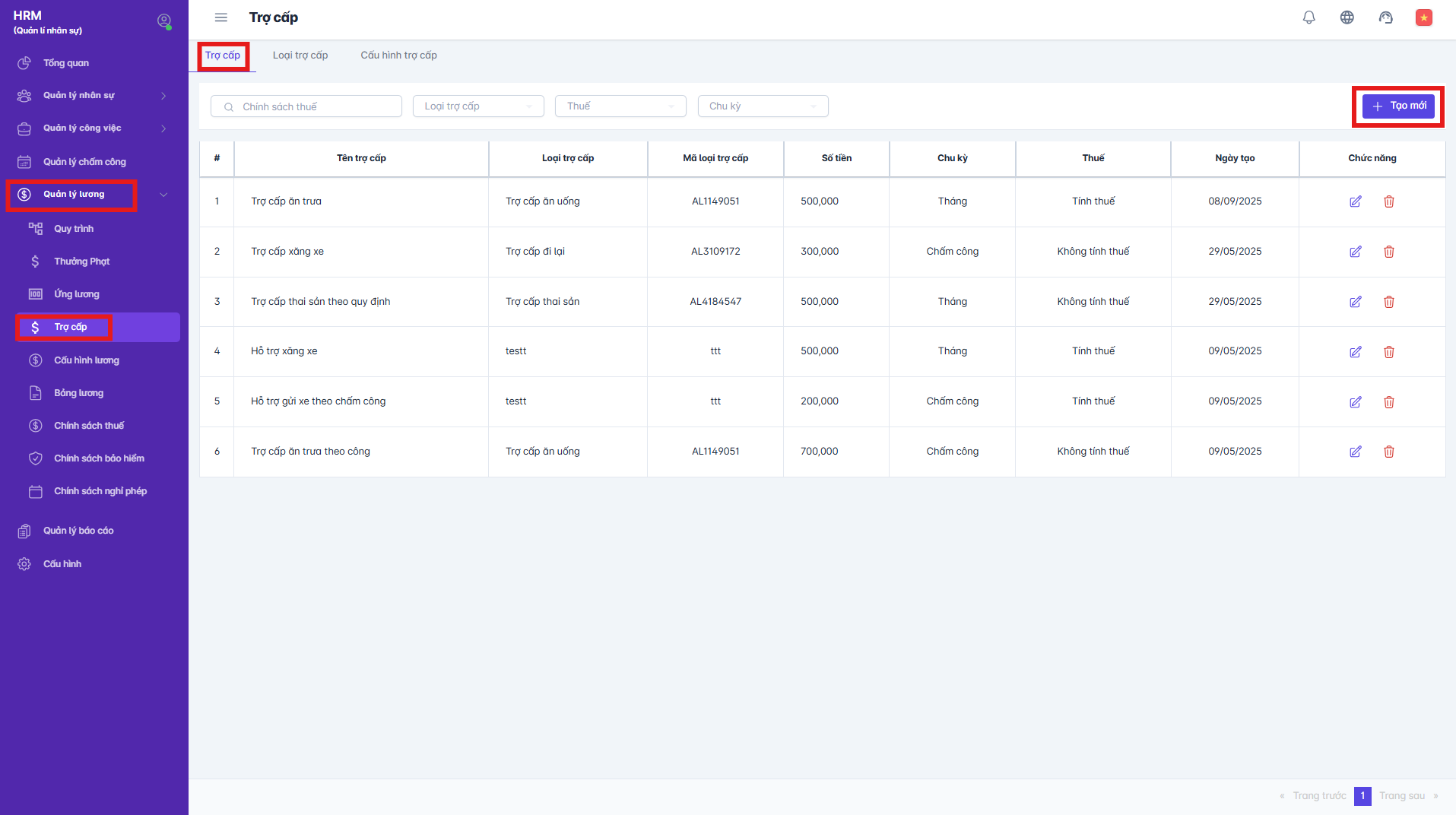 SMART HR | Trợ cấp