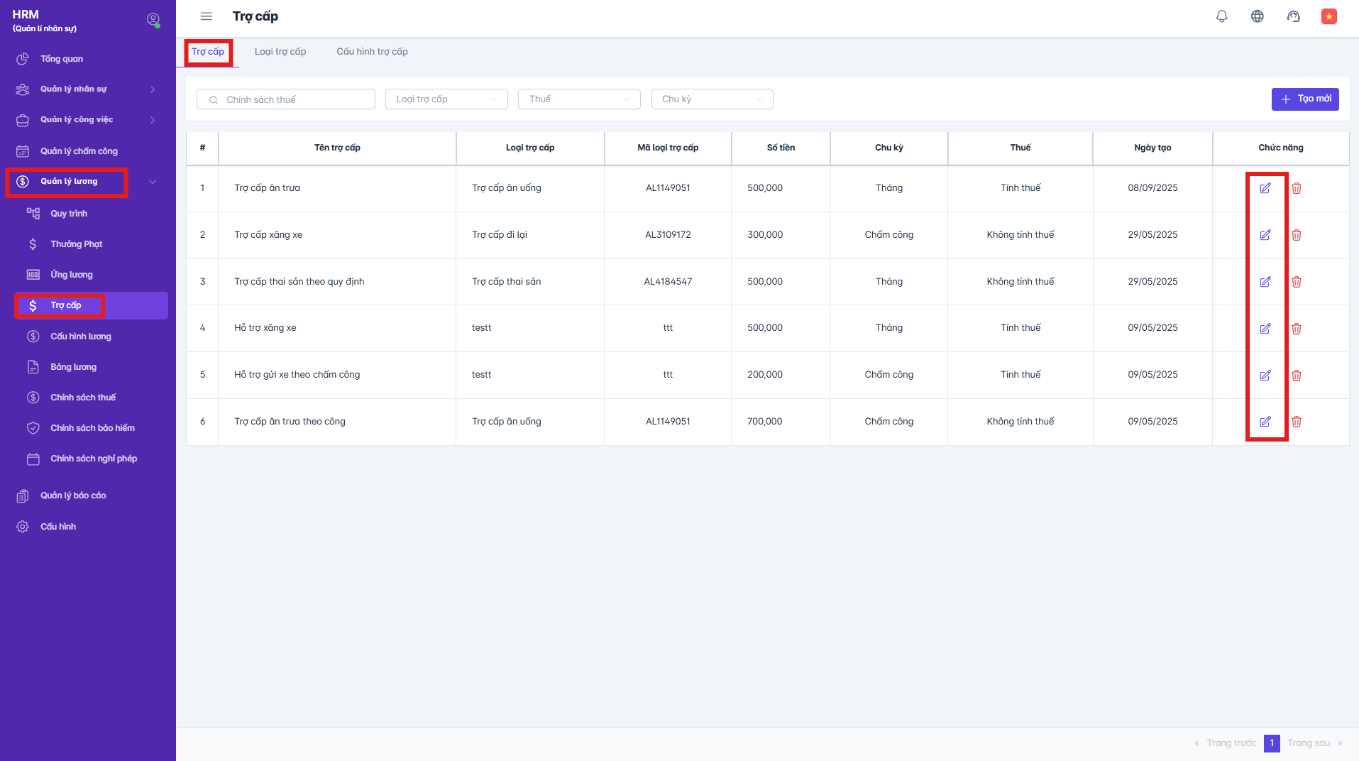 SMART HR | Trợ cấp