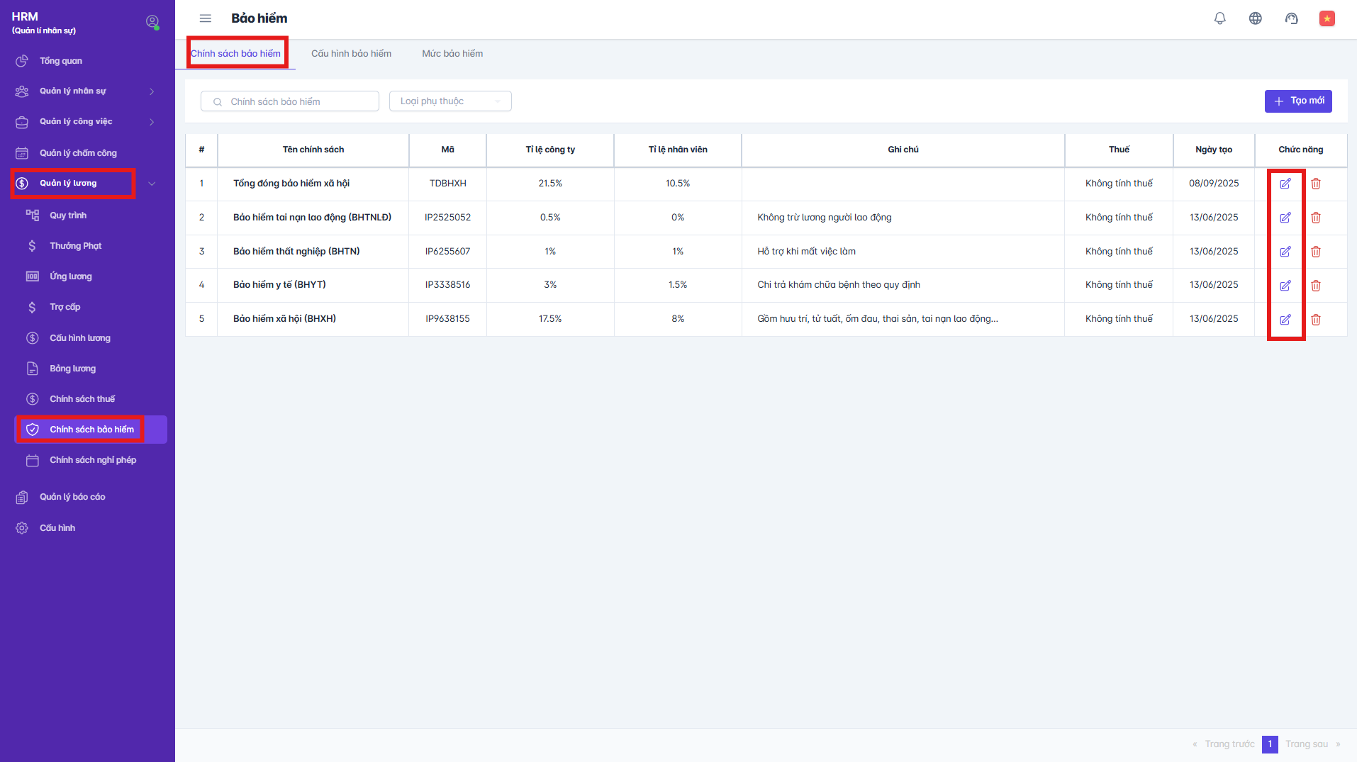 SMART HR | Chính sách bảo hiểm