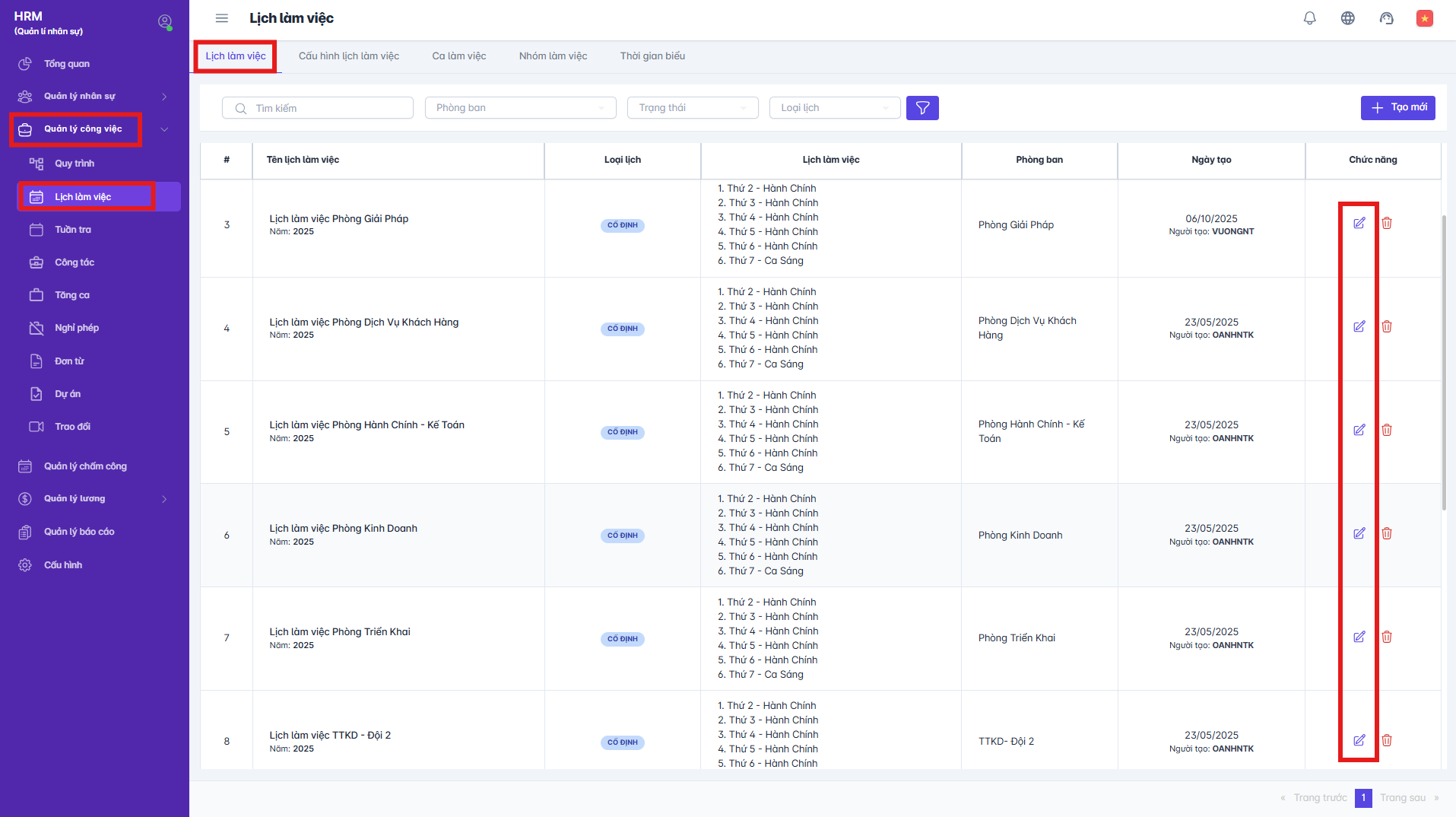 SMART HR | Lịch làm việc