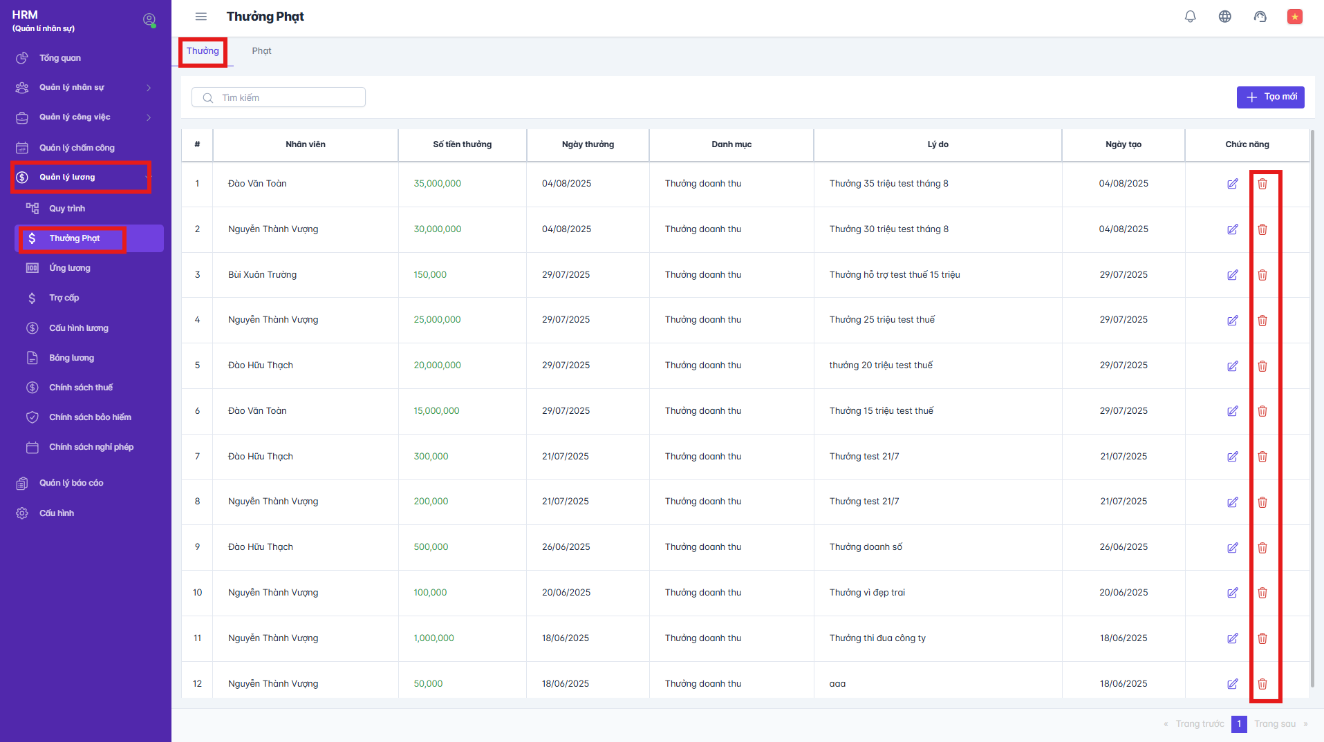 SMART HR | Thưởng phạt