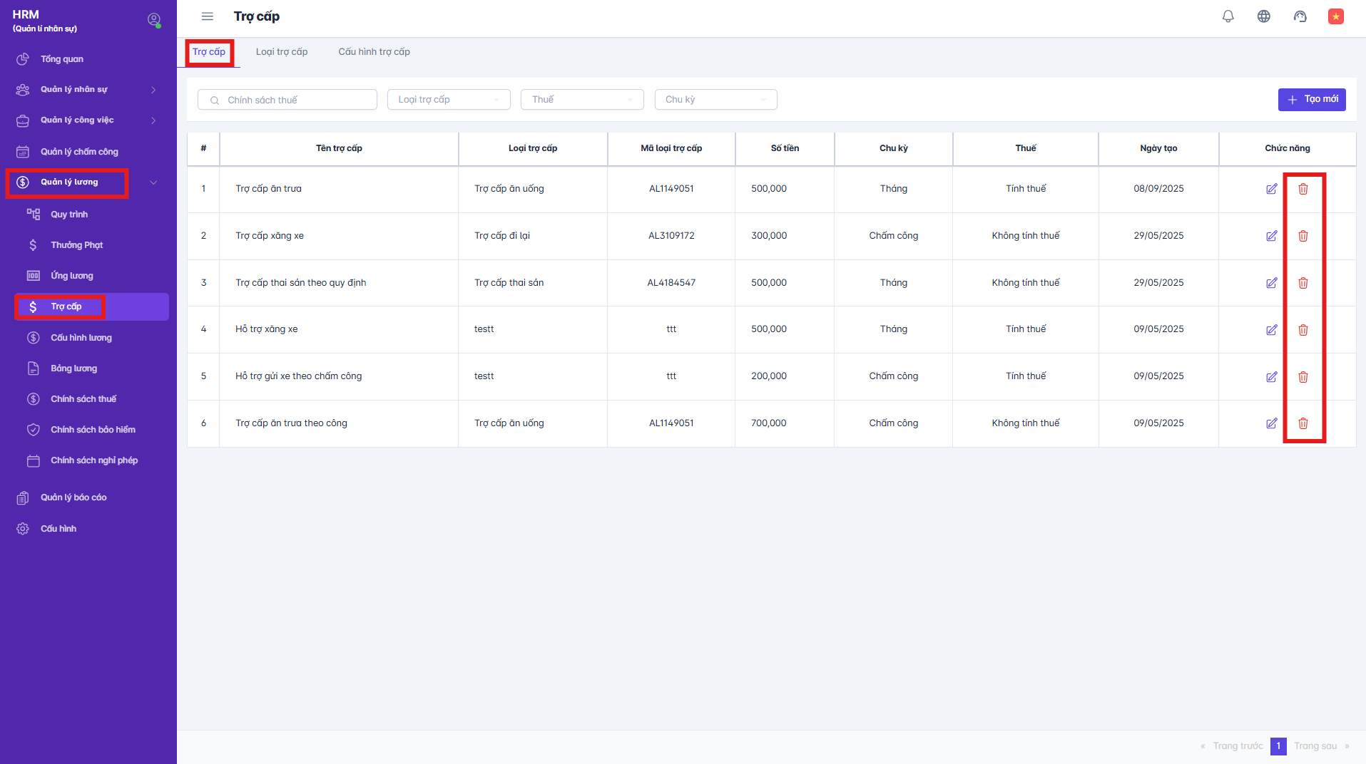 SMART HR | Trợ cấp
