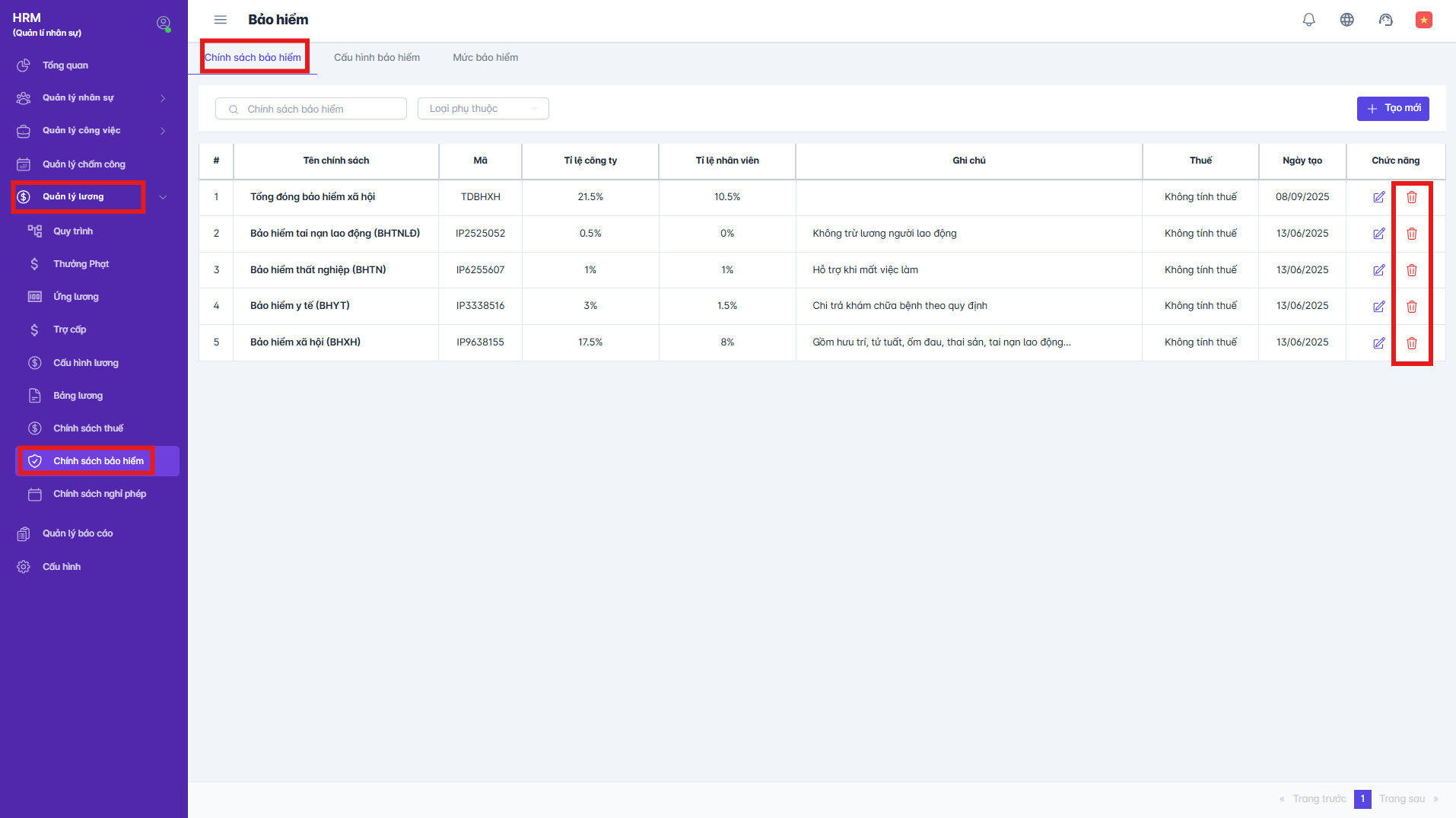 SMART HR | Chính sách bảo hiểm
