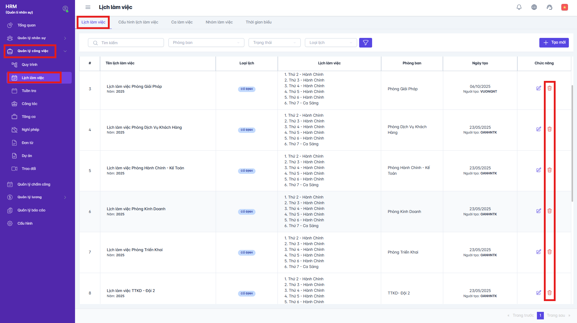 SMART HR | Lịch làm việc