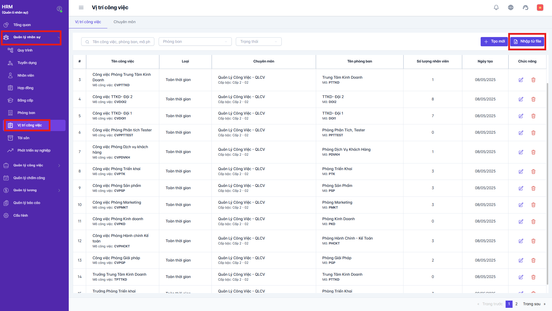 SMART HR | Vị trí công việc