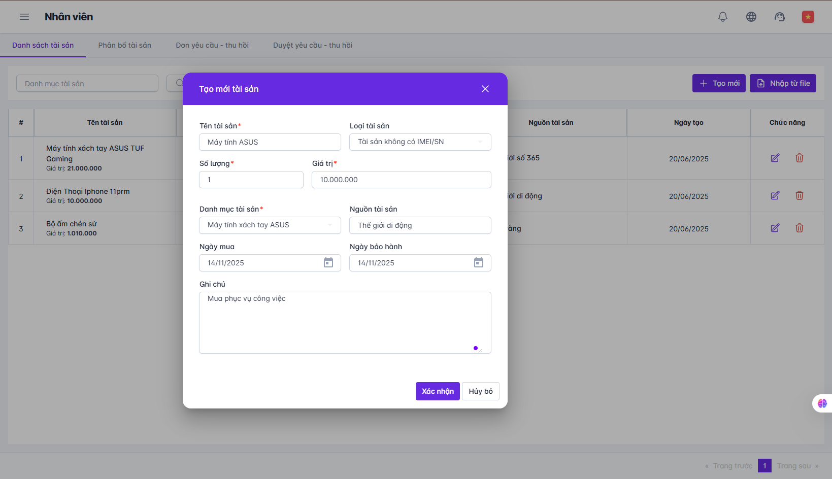 SMART HR | Quản lý tài sản